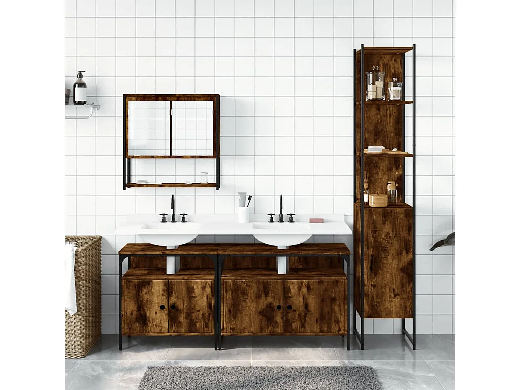 Ensemble de meubles salle de bain 4 pcs Chêne fumé Bois FR66873