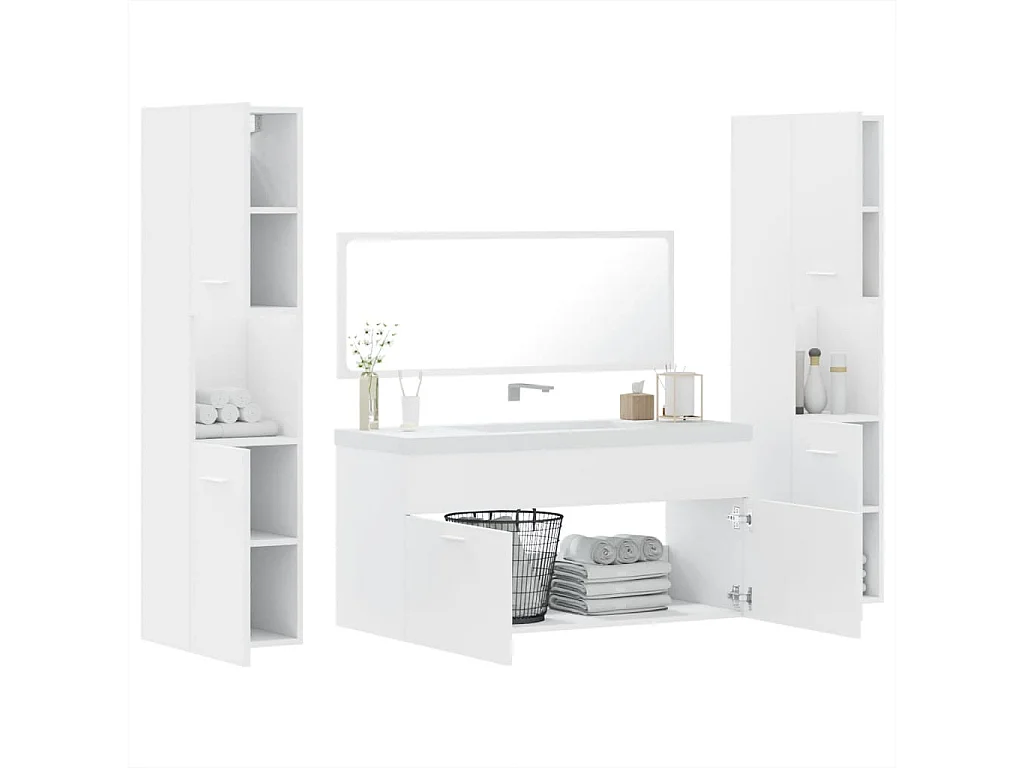 4 pcs conjunto móveis casa de banho derivados de madeira branco PT484057