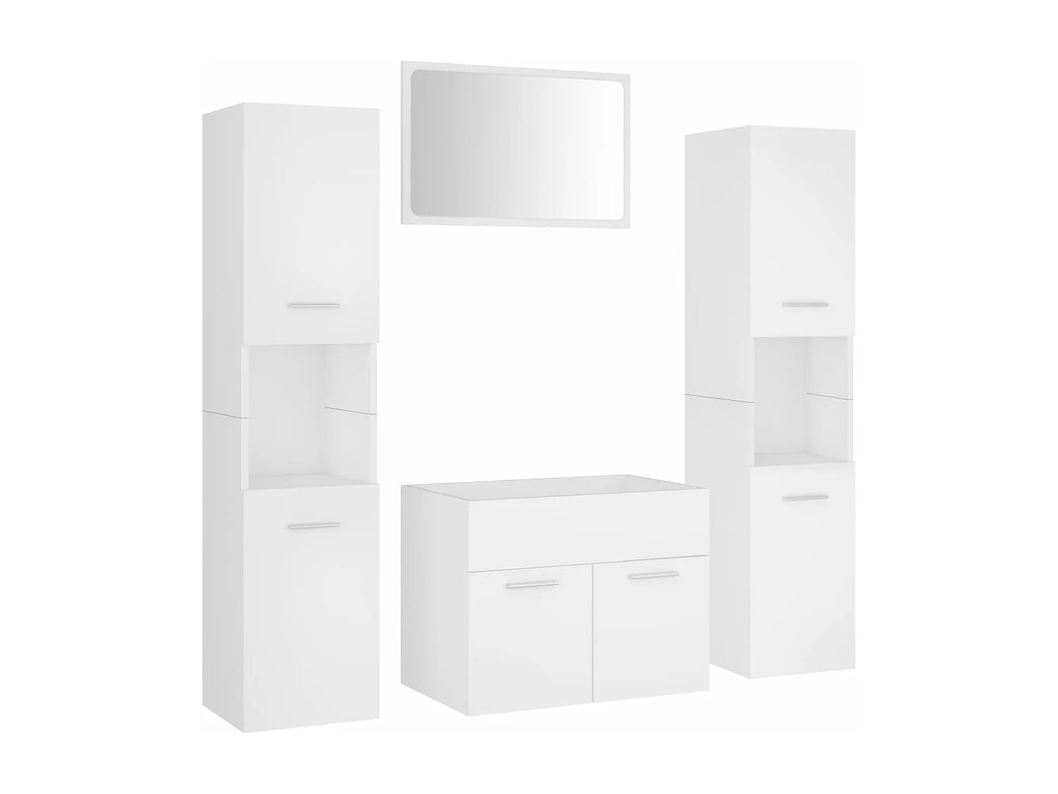 Conjunto de móveis de casa de banho derivados de madeira branco PT109486