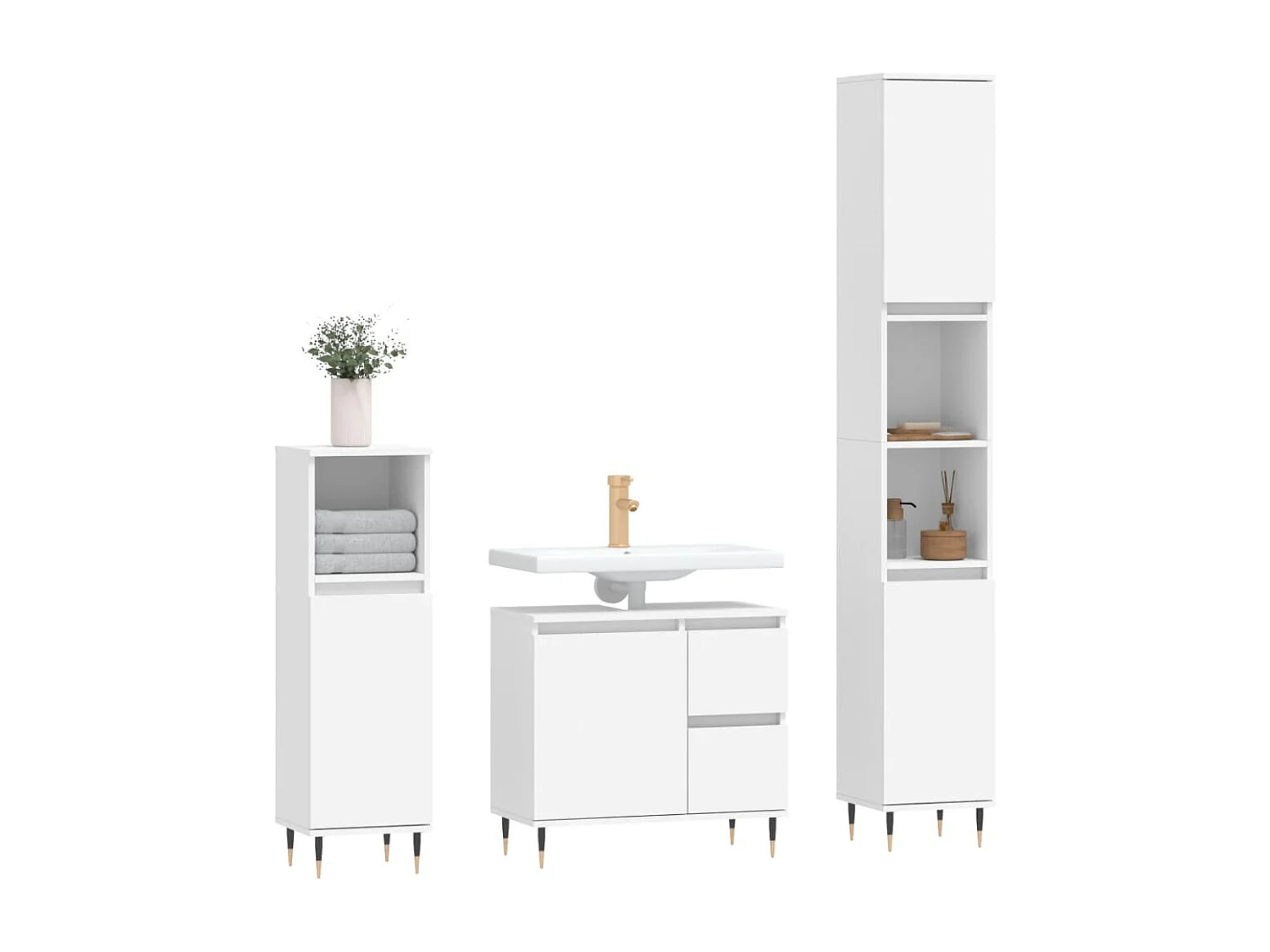 Ensemble de meubles salle de bain 3 pcs blanc bois d'ingénierie FR92973