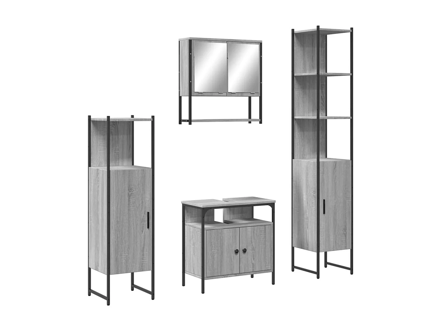 4 pcs Conjunto móveis casa de banho madeira proc. cinza sonoma PT606364