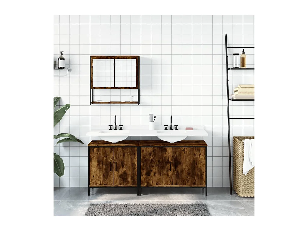 Ensemble de meubles salle de bain 3 pcs Chêne fumé FR39732