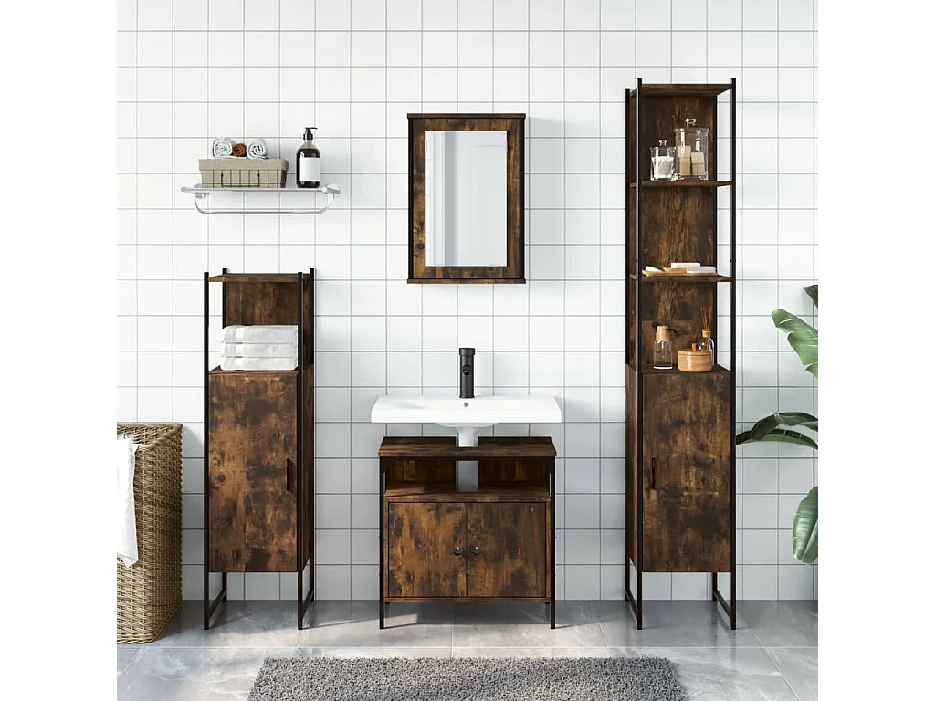 Ensemble de meubles salle de bain 4 pcs Chêne fumé Bois FR24644