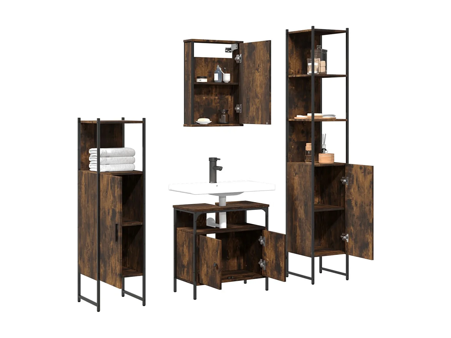 Ensemble de meubles salle de bain 4 pcs Chêne fumé Bois FR24644