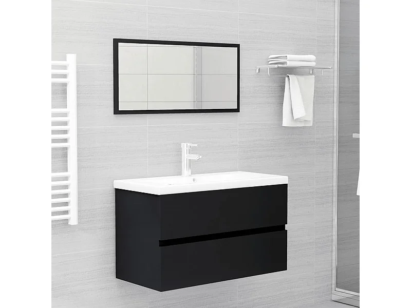 Ensemble de meubles salle de bain 2 pcs noir bois d'ingénierie FR45165