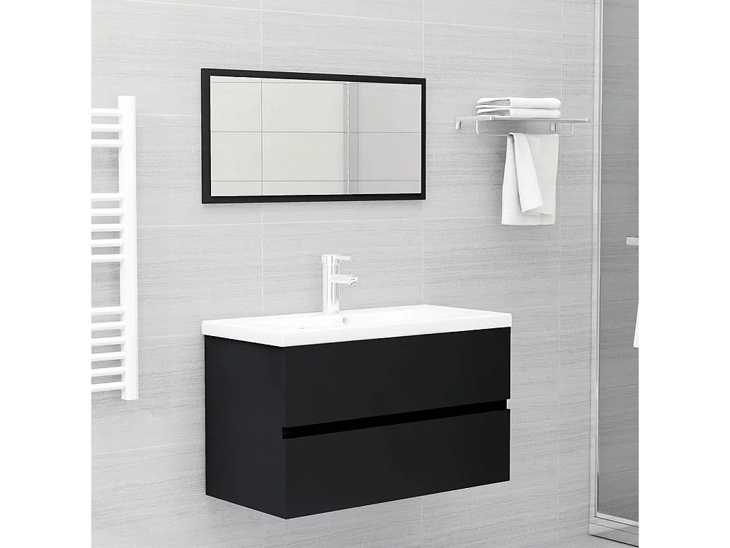 Ensemble de meubles salle de bain 2 pcs noir bois d'ingénierie FR45165
