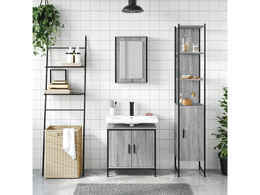 Ensemble de meubles salle de bain 3 pcs Sonoma gris FR90197