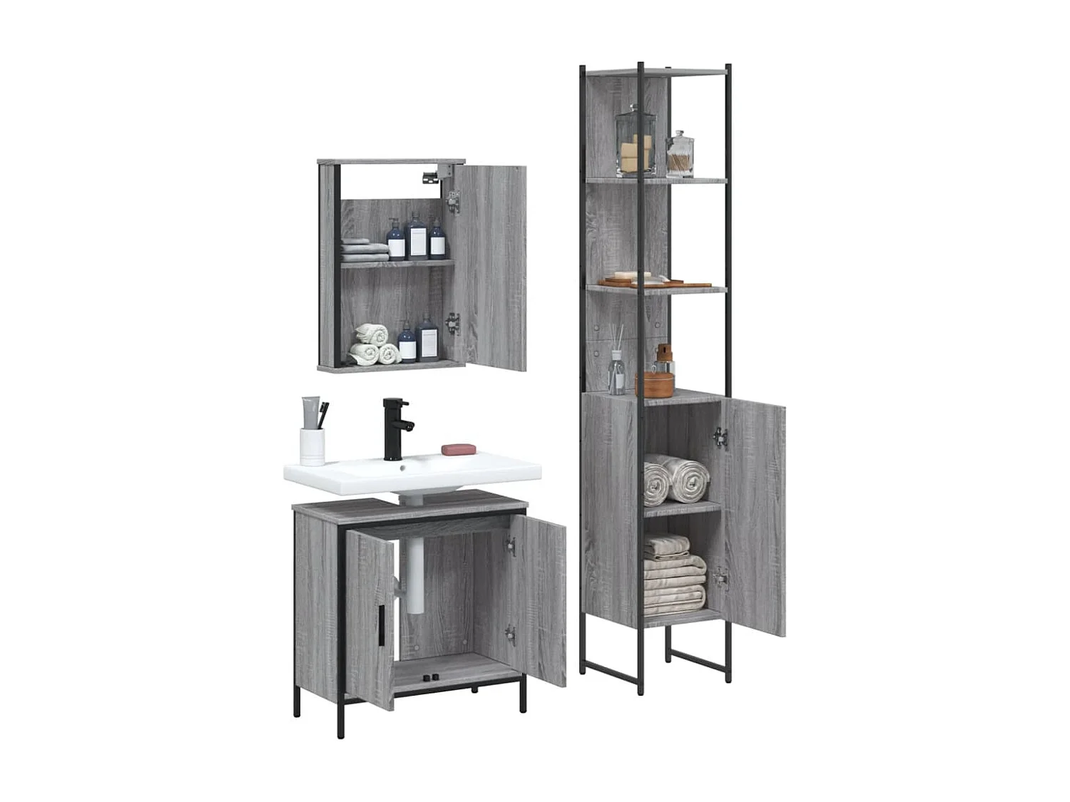 Ensemble de meubles salle de bain 3 pcs Sonoma gris FR90197