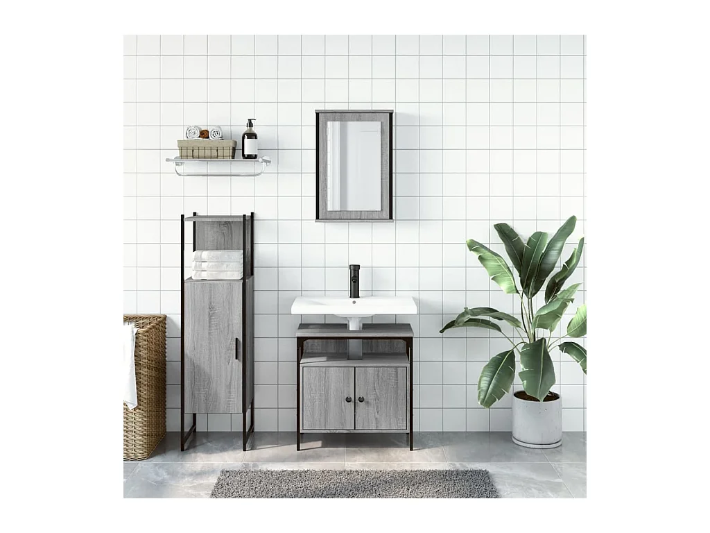Ensemble de meubles salle de bain 3 pcs Sonoma gris FR50979