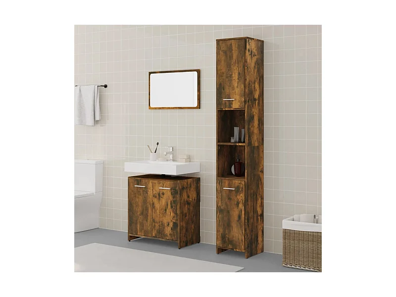 3-delige Badkamermeubelset bewerkt hout gerookt eikenkleurig BE956597