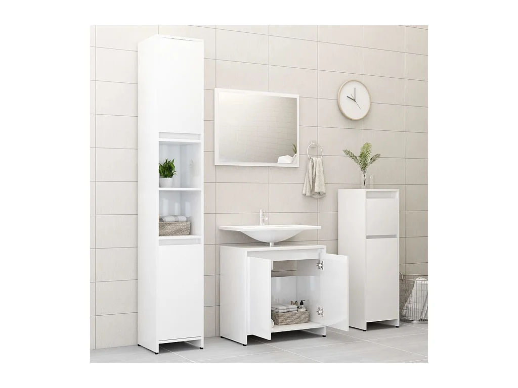Juego de muebles de baño 3 pzas madera ingeniería blanco brillo ES429394