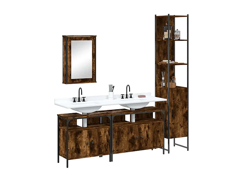 Set de muebles baño 4 pzas madera contrachapada roble ahumado ES672463