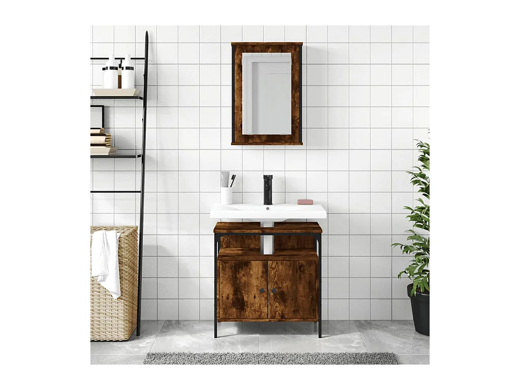 Set de muebles baño 2 pzas madera contrachapada roble ahumado ES756607