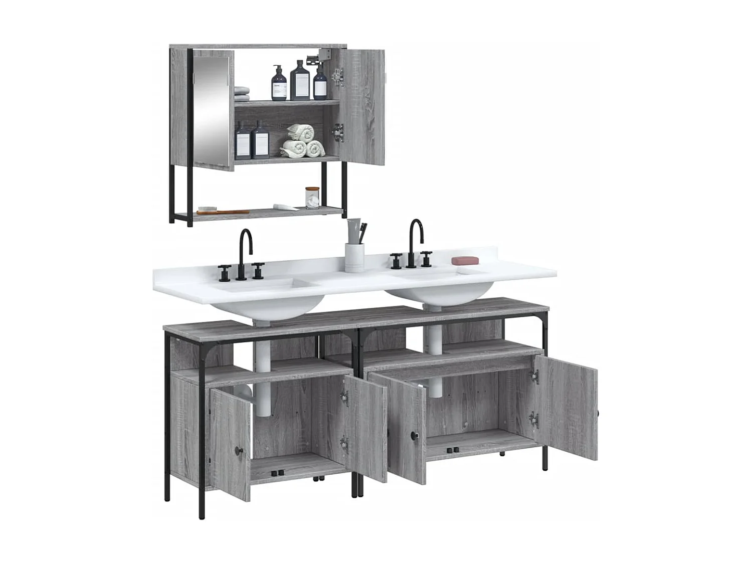 Ensemble de meubles salle de bain 3 pcs Sonoma gris FR75240