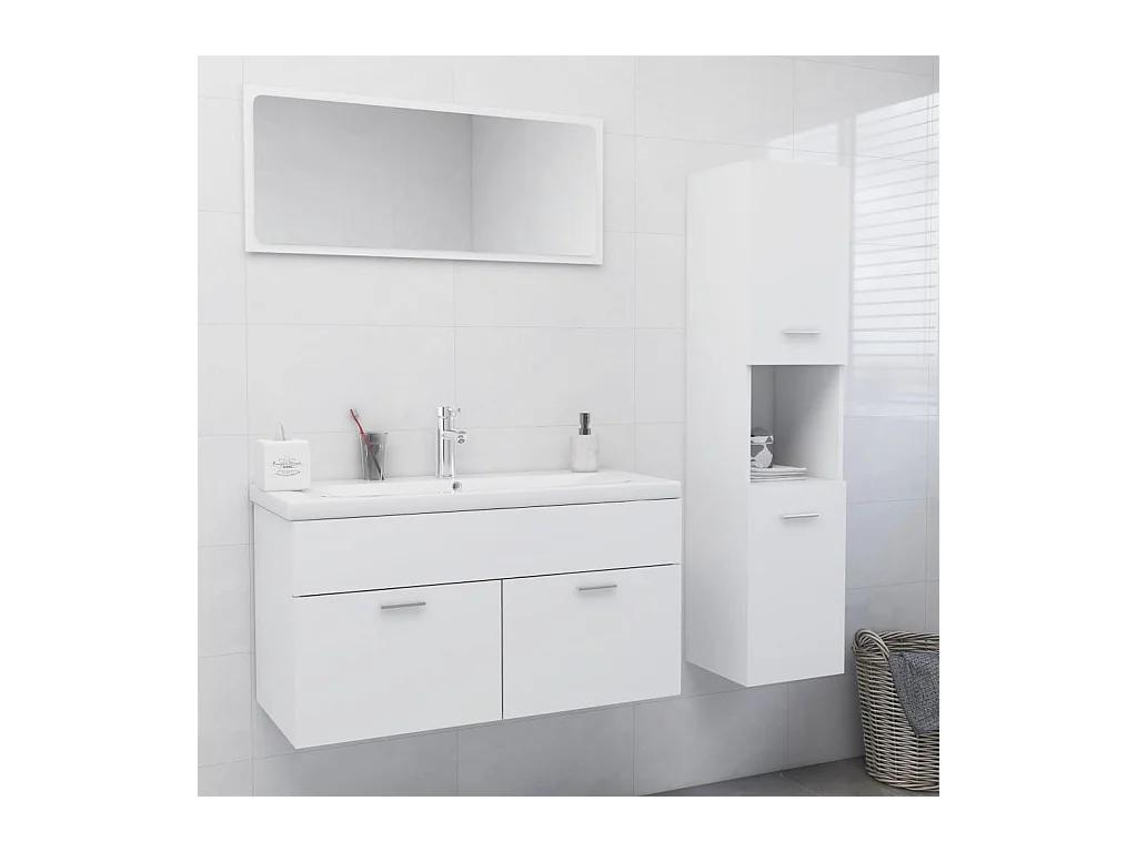 Ensemble de meubles salle de bain Blanc Aggloméré FR77604