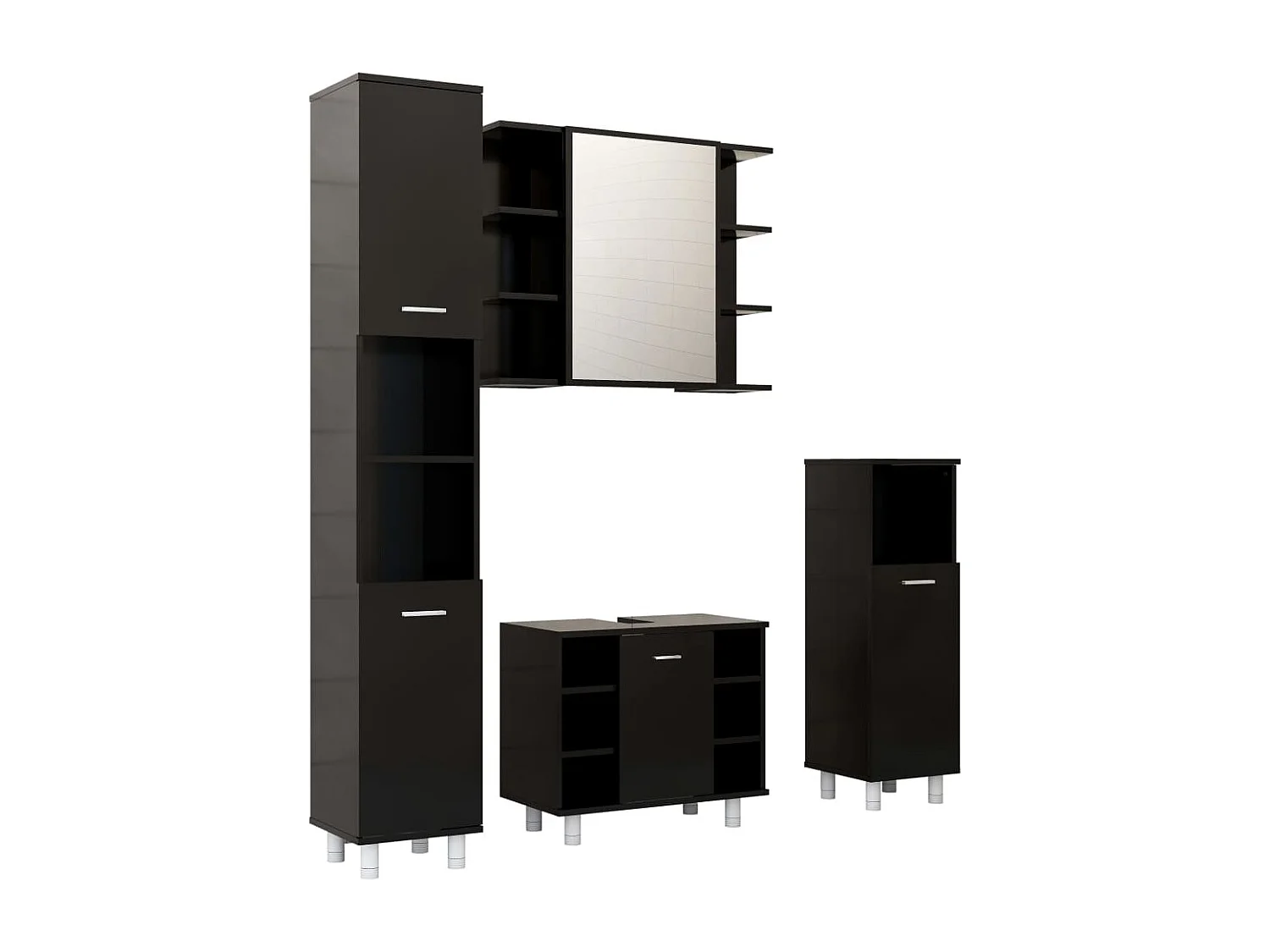 Ensemble de meubles salle de bain 4 pcs Noir Aggloméré FR27083