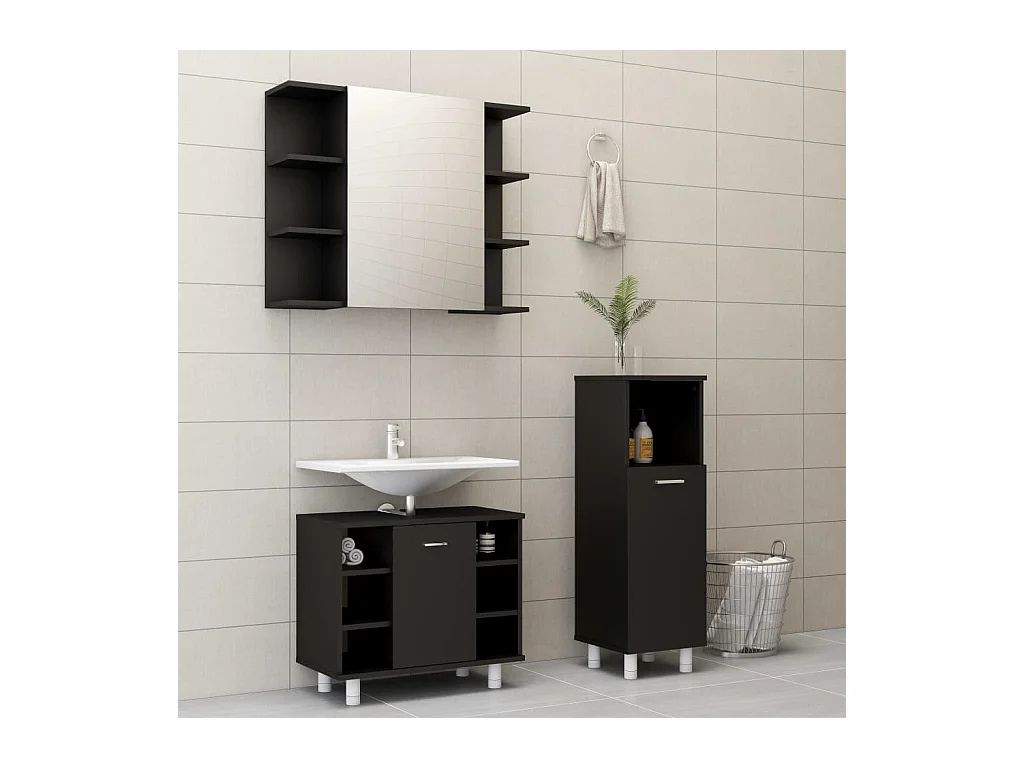 Ensemble de meubles salle de bain 3 pcs Noir Aggloméré FR71389