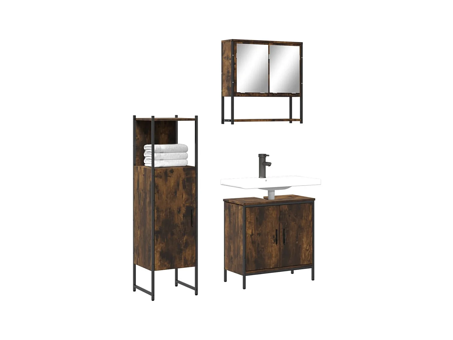 Ensemble de meubles salle de bain 3 pcs Chêne fumé FR25317