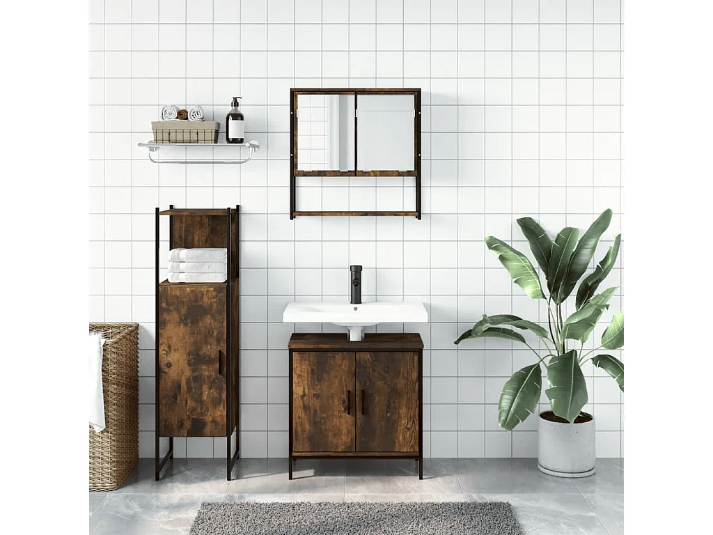 Ensemble de meubles salle de bain 3 pcs Chêne fumé FR25317