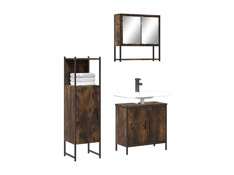 Set de muebles baño 3 pzas madera contrachapada roble ahumado ES635119