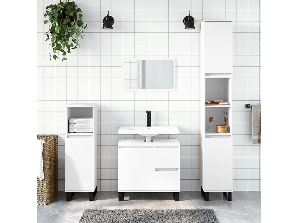 Ensemble de meubles salle de bain 3 pcs blanc bois d'ingénierie FR96943