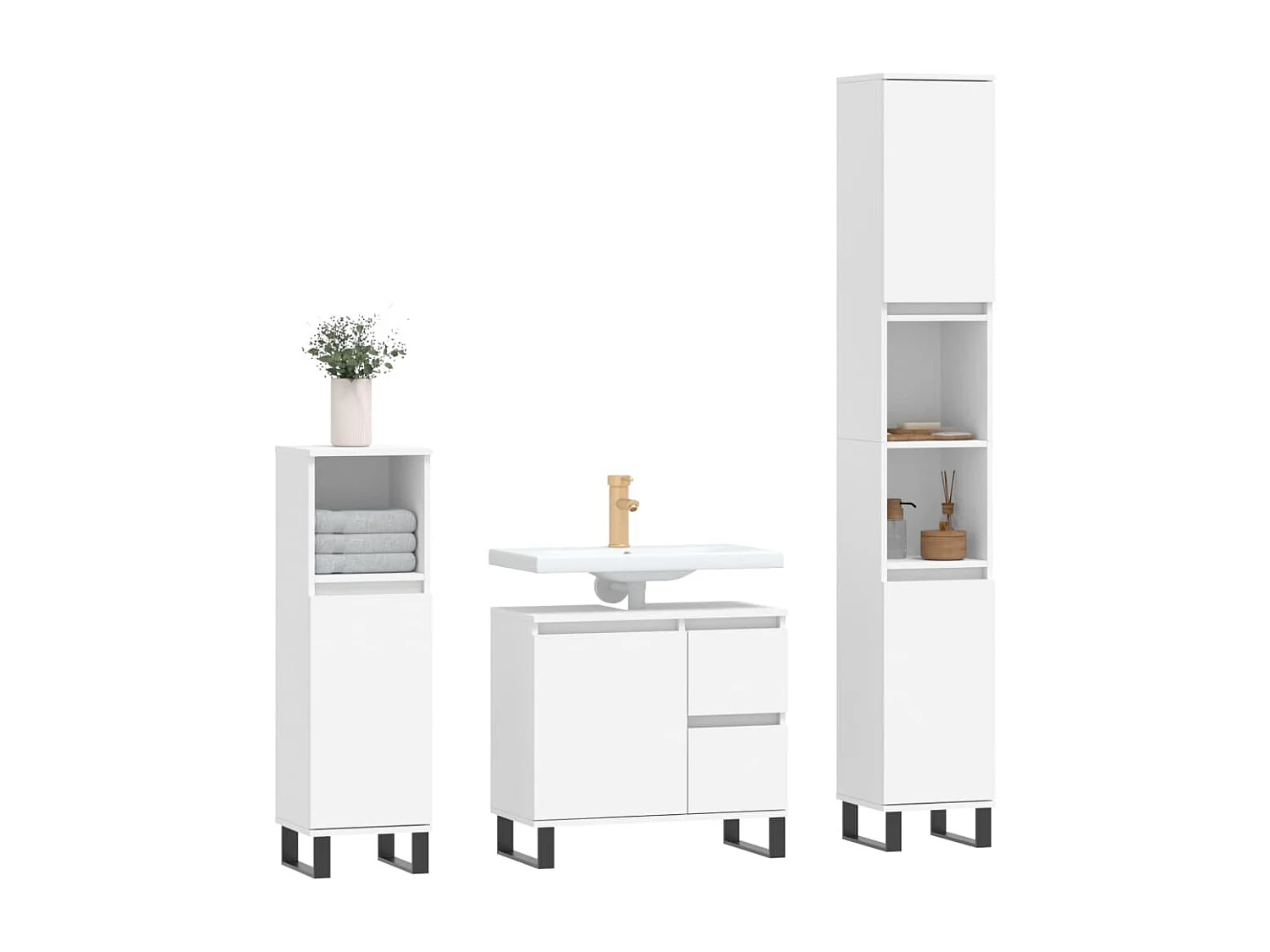 Ensemble de meubles salle de bain 3 pcs blanc bois d'ingénierie FR96943