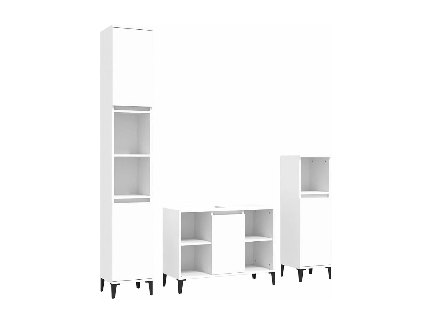 3 pcs conjunto móveis casa de banho derivados de madeira branco PT301276