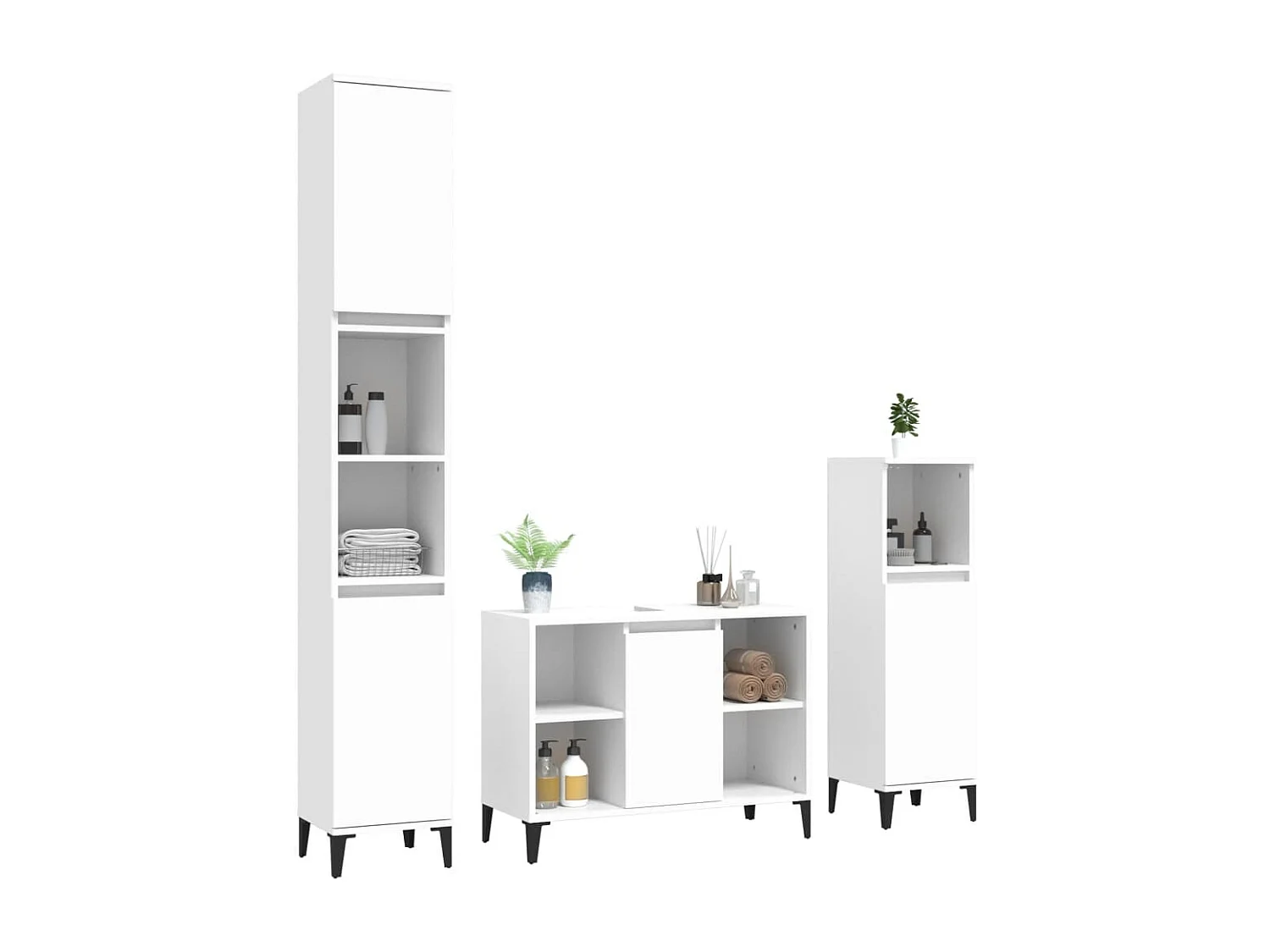 3 pcs conjunto móveis casa de banho derivados de madeira branco PT301276