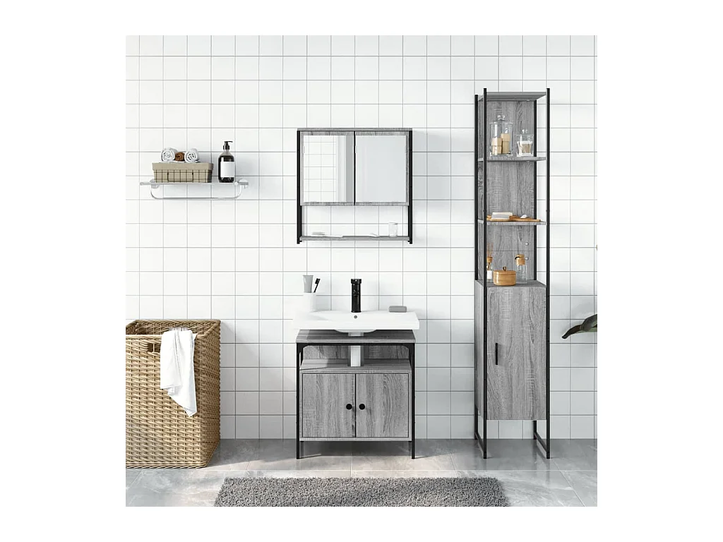 Ensemble de meubles salle de bain 3 pcs Sonoma gris FR54304