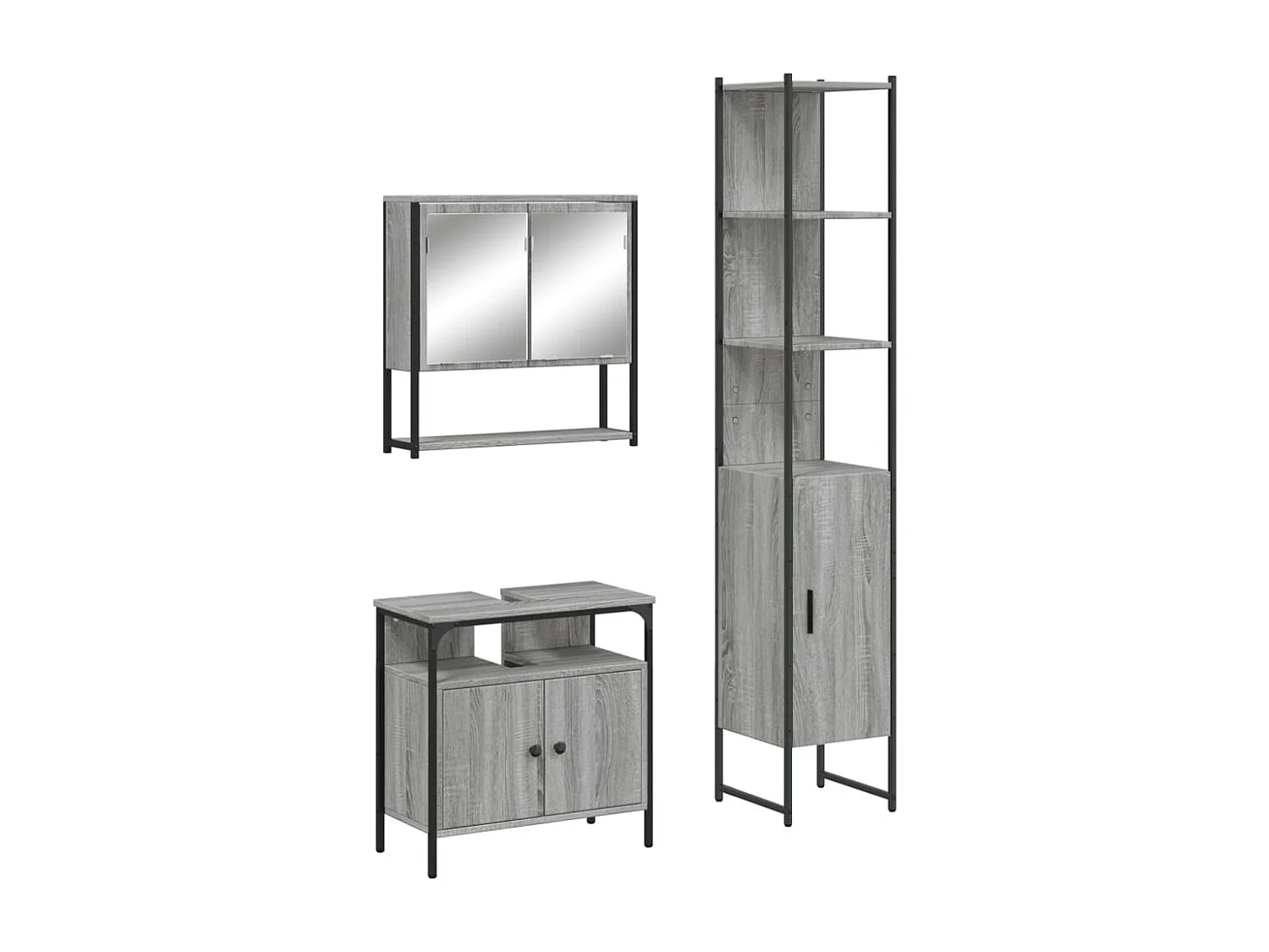 3 pcs Conjunto móveis casa de banho madeira proc. cinza sonoma PT635705