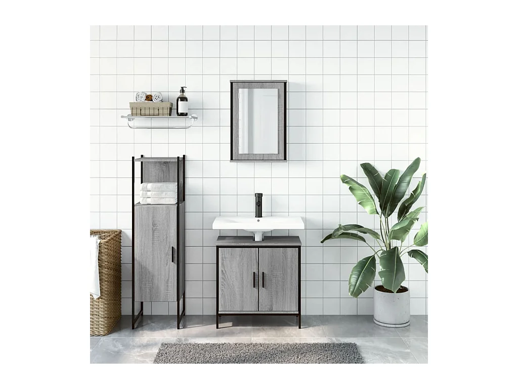 Ensemble de meubles salle de bain 3 pcs Sonoma gris FR95914