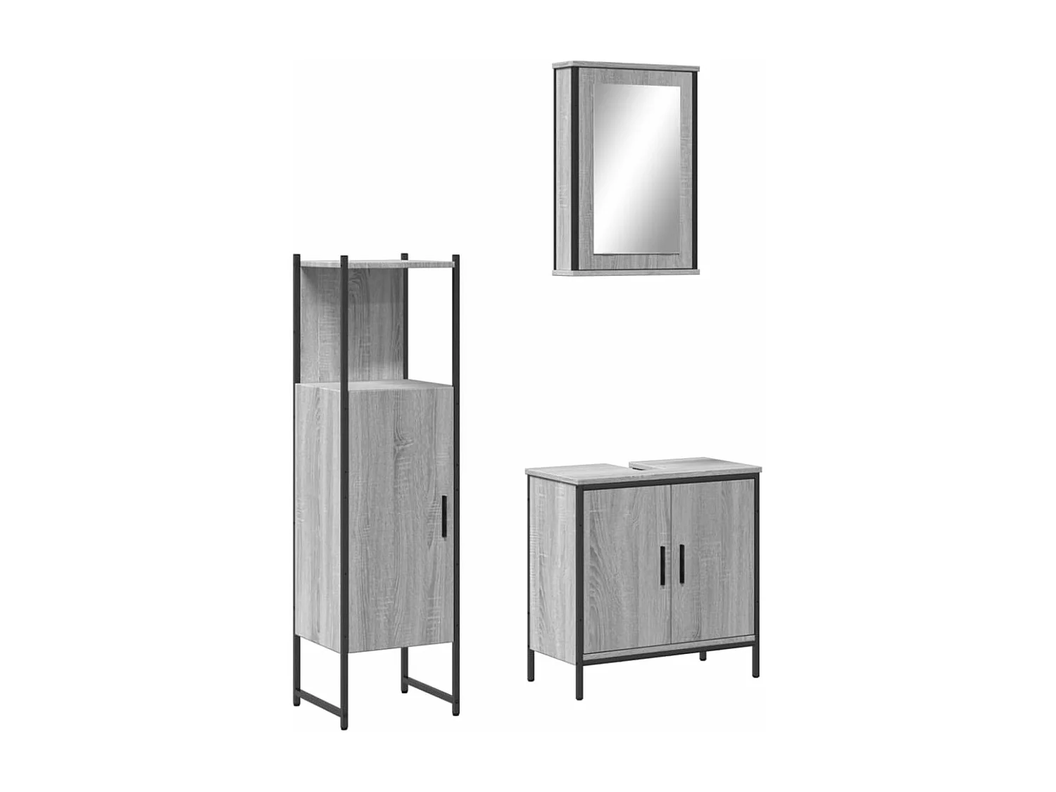 3 pcs Conjunto móveis casa de banho madeira proc. cinza sonoma PT796525