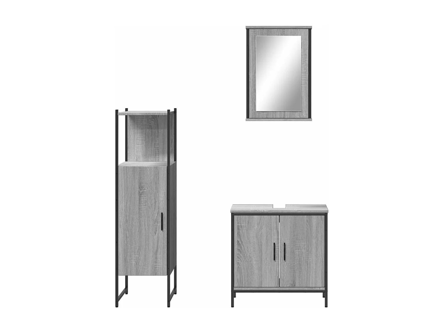 3 pcs Conjunto móveis casa de banho madeira proc. cinza sonoma PT796525