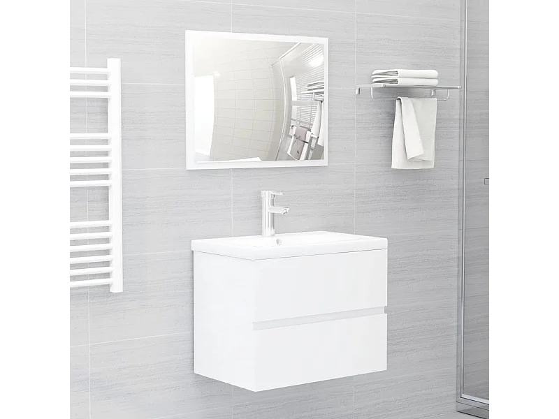 Set muebles de baño 2 piezas madera contrachapada blanco brillo ES168042