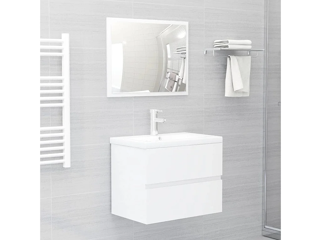 Set muebles de baño 2 piezas madera contrachapada blanco brillo ES168042