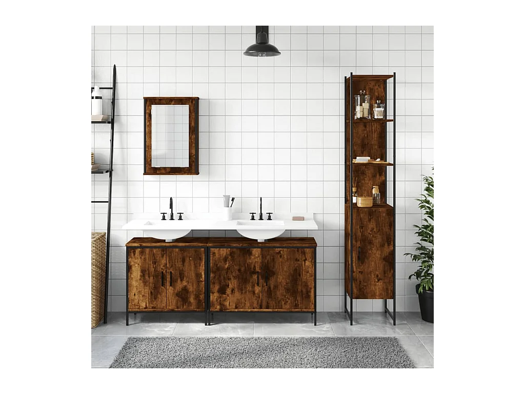 Set de muebles baño 4 pzas madera contrachapada roble ahumado ES265701