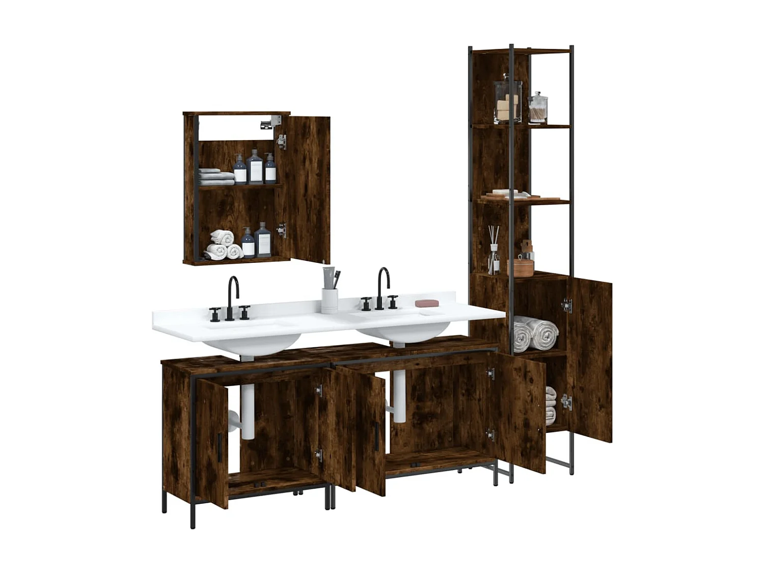 Ensemble de meubles salle de bain 4 pcs Chêne fumé Bois FR10627