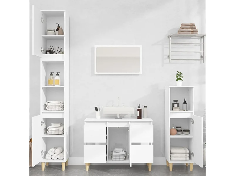 3 pcs conjunto móveis casa de banho derivados de madeira branco PT808418