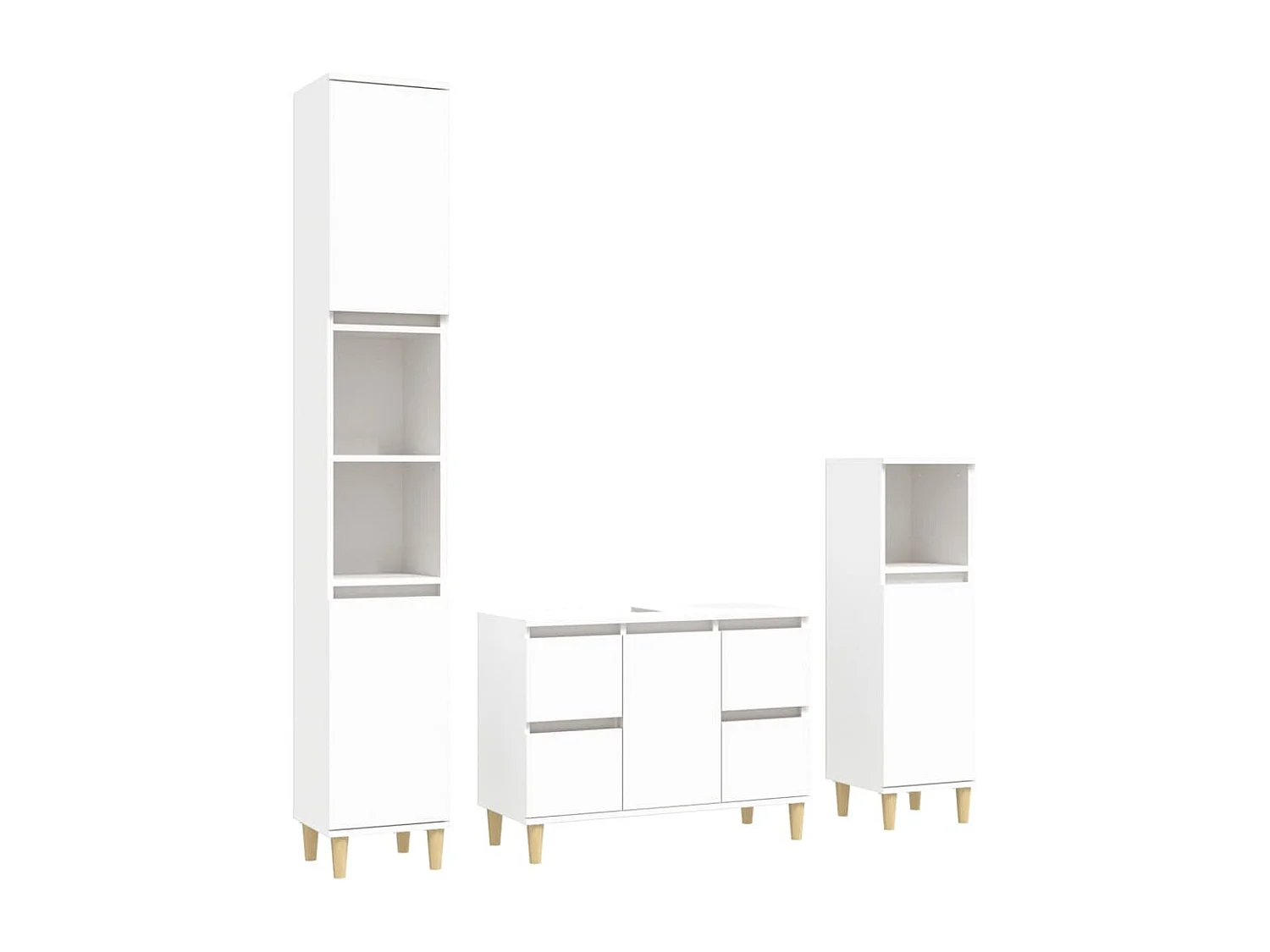 3 pcs conjunto móveis casa de banho derivados de madeira branco PT808418