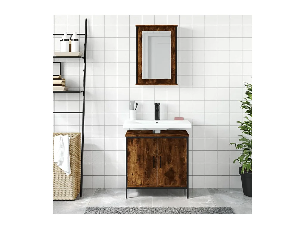 Set de muebles baño 2 pzas madera contrachapada roble ahumado ES786697