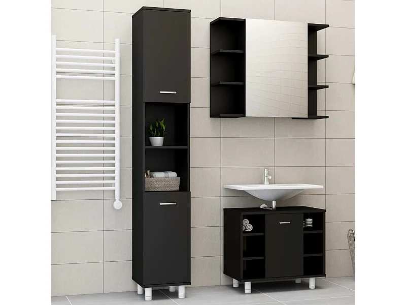 Ensemble de meubles salle de bain 3 pcs Noir Bois ingénierie FR35841