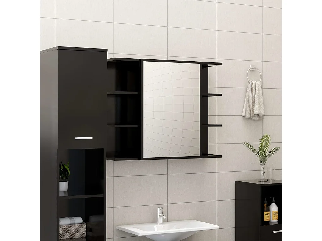 Ensemble de meubles salle de bain 3 pcs Noir Bois ingénierie FR35841