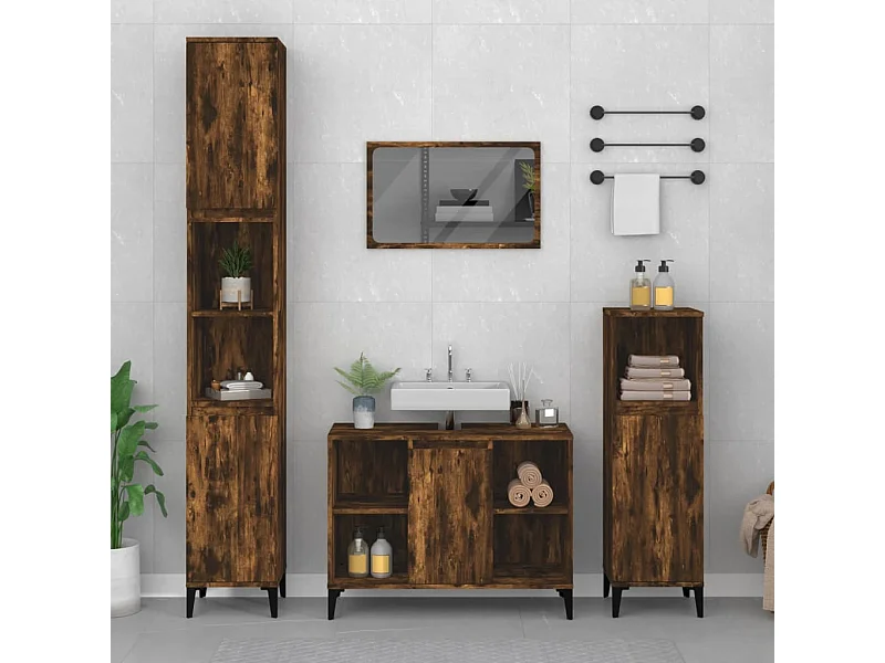 Set de muebles baño 3 pzas madera contrachapada roble ahumado ES595065