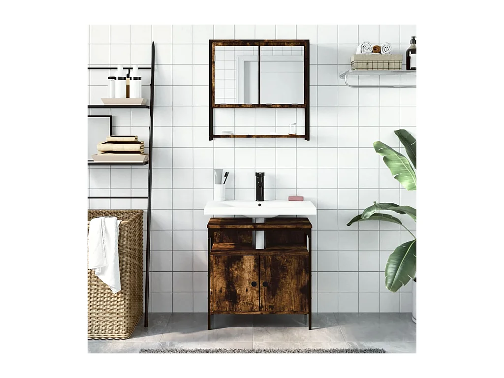 Set de muebles baño 2 pzas madera contrachapada roble ahumado ES505845