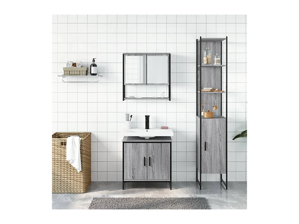 Ensemble de meubles salle de bain 3 pcs Sonoma gris FR52781
