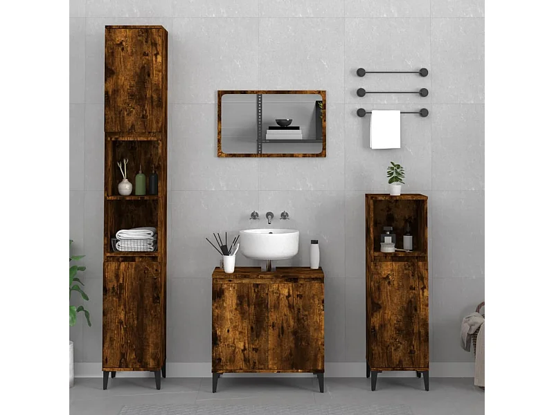 Set de muebles baño 3 pzas madera contrachapada roble ahumado ES683870