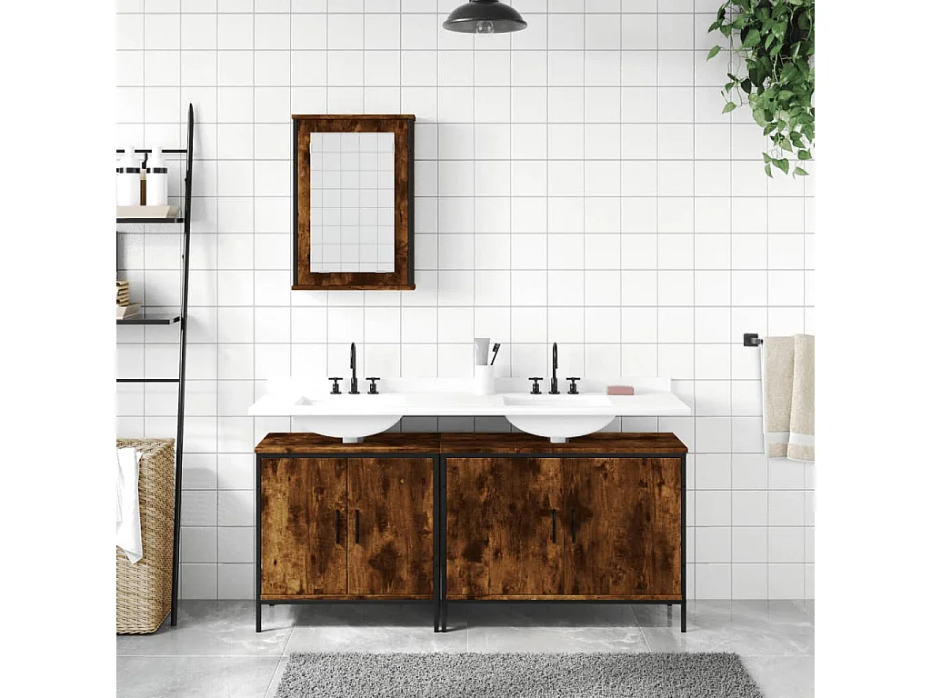 Ensemble de meubles salle de bain 3 pcs Chêne fumé FR70940