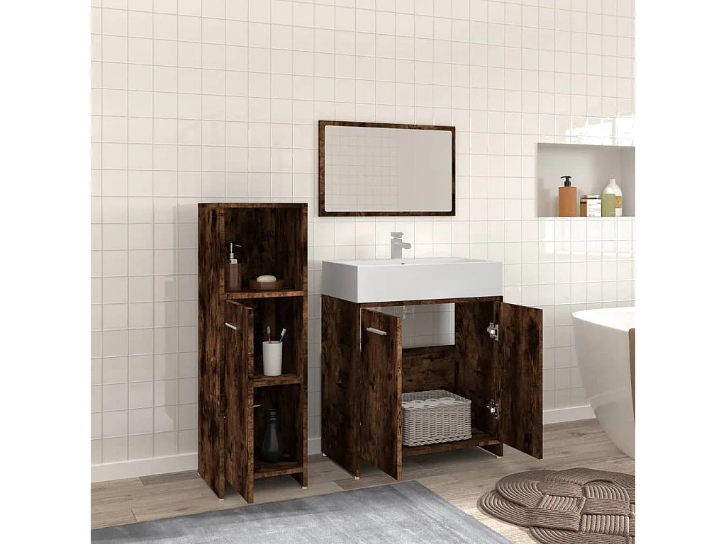Ensemble de meubles salle de bain 3 pcs Chêne fumé FR84747
