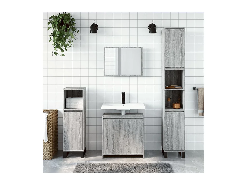 Set de muebles de baño 2 pzas madera contrachapada gris sonoma ES824727