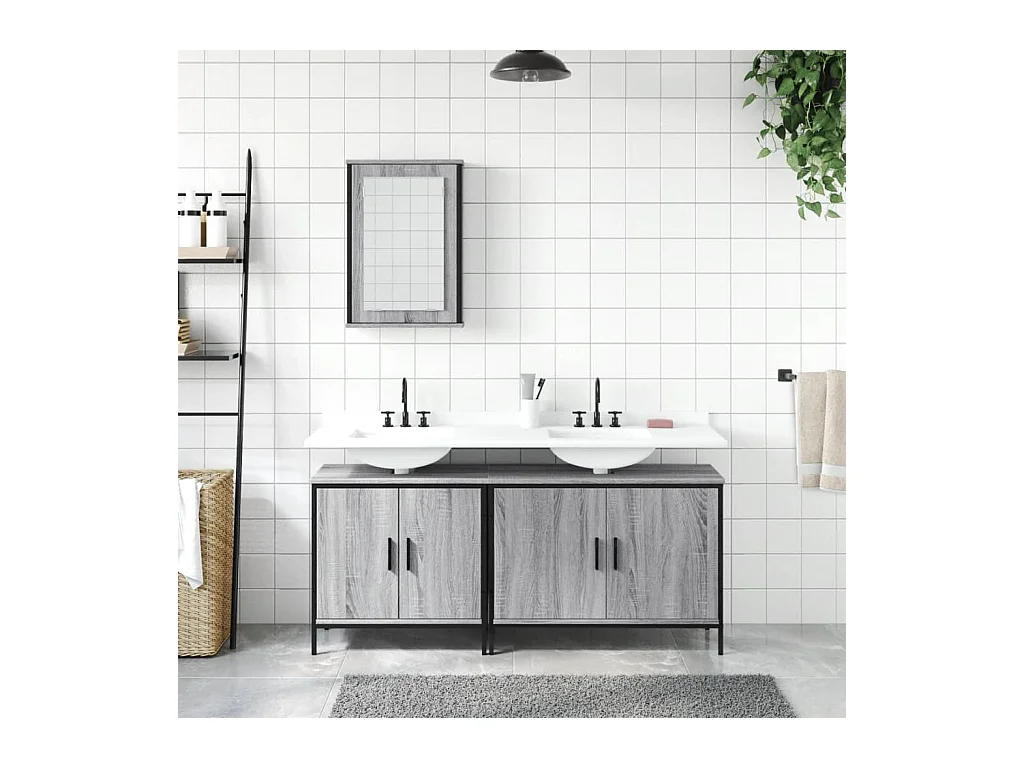 Ensemble de meubles salle de bain 3 pcs Sonoma gris FR37485